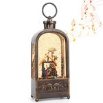 Nativity Scene Snow Globe Christmas Decorations Lantern, Glittering Lighted Plug-in, 3 AA Battery Operated & USB Powered, Nativity Scene Snow Globe Lantern for Christmas Home Decoration and Gift