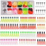 Soft Lures Fishing Jigs Kit, Worm Grub Fishing Lures Jig Head Hooks Kit Grubs Bait Jig Heads Soft Plastic Bait Crappie Jigs Tubes Baits Curved Tail Lure Fishing Lures Kit for Walleye Bass Trout