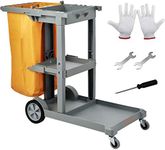 VEVOR Cleaning Cart, 3-Shelf Commercial Janitorial Cart, 200 lbs Capacity Plastic Housekeeping Cart, with 25 Gallon PVC Bag, 47" x 20" x 38.6", Yellow+Grey