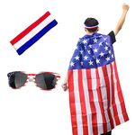 hhdatc American 4th of July Flag Costume Cape Dress Suit,Statue of Liberty Costume,USA Flag Headband and Retro Sunglasses for 4th of July Accessories Celebration（Blue/Red）