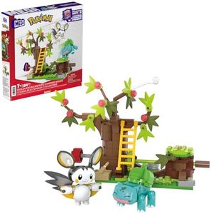 MEGA Pokémon Action Figure Building Toys, Emolga and Bulbasaur's Charming Woods with 194 Pieces, 2 Buildable Characters and Flying Motion, for Kids, HTH69