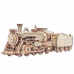 ROBOTIME Steam Train 3D Puzzle Wooden Model Kits for Adult to Build, Self Assembly Mechanical Construciton Craft Kit for Kids, Teens