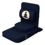 Large Meditation Chair with Headrest & Back Support for Adults | Yoga Chair Foldable | 100% Cotton Cushioned Floor Meditation Seat, 21 x 18 Inches (Navy)