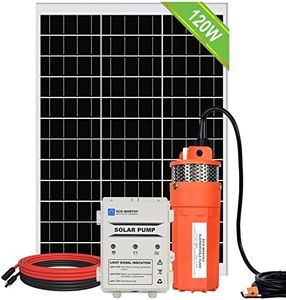 DCHOUSE Bomba de agua solar de pozo profundo, panel de Acero inoxidable de 120 W, con caja de batería de litio de 10 Ah 12 V CC, 1500 l por día, profundidad máxima de 100 pies/30 m