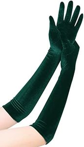 EORUBE guantes largos de ópera para mujer, guantes de terciopelo de los años 20, guantes elásticos hasta el codo para disfraz de Halloween (Verde oscuro)