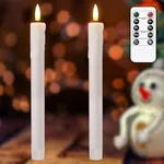 Tyawon Battery Operated Drip Real Wax LED Flameless Taper Candles with Remote and Timer 9.8 inch Window Candles LED Flickering Warm Wick Christmas Home Wedding Decor (Pack of 2)-Lvory White