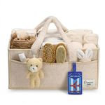 OCEANEVO Cute Fur Diaper Caddy Organizer Bag WITH Luggage Tag AND Bear Charm, Baby Basket Essentials for Newborn Baby Products Storage with Compartments and Handle - 38 x 25 x 18 cm - Model 3 – Beige