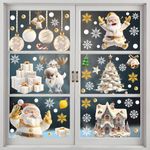 Christmas Window Stickers, 9 Sheet Christmas Window Decorations, Christmas Tree, Snowman, Bear, Santa, Snowflakes for Xmas Holiday Window Decoration