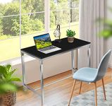 Tablewala Foldable Table for Office Work, Study Work from Home, Made of Stainless Steel Frame and Engineered Wood Top (Black, 4 by 2)