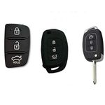 Tazzx Hyundai Key Shell + Silicon Key Cover + Key Fob Rubber Pad Button Compatible with Hyundai i20 | Verna Fluidic | Xcent | Verna Flip Key Models (Combo of 3 Items) (Black)