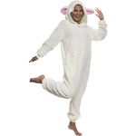 Funziez! One Piece Sherpa Lamb Animal Pajamas - Plush Unisex Cosplay Sheep Costume for Adults - White - Large