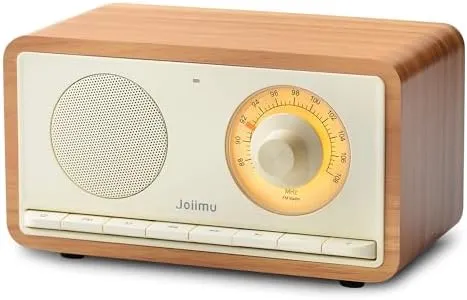 JOIIMU Vintage FM Radio Bluetooth Speaker, 2600mAh Rechargeable Retro Radio with Built-in FM Antenna for Home Kitchen and Living Room with Rotary Knob