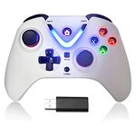 ROTOMOON Wireless Game Controller with LED Lighting Compatible with Xbox One S/X, Xbox Series S/X Gaming Gamepad, Remote Joypad with 2.4G Wireless Adapter, Rechargeable Battery (White)