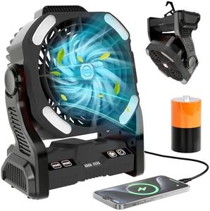 Sugoiti Portable Camping Fan Father's Day 20000mAh Rechargeable Battery, 4-Speed Quiet Cooling Blower with LED Lantern, 4 Timing, Hanging Hook for Outdoor Picnic Tent Beach Fishing Black