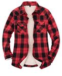 Women's Sherpa Fleece Lined Flannel Shirt Jacket,Button Down Plaid Flannel Shirt Jacket, Red Black, Large