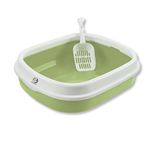 Foodie Puppies Cat Litter Box Tray with Rim and Scooper - (Light Green) (Large, 46 x 38 x 13 cm) | Semi-Closed Design and Durable Quality | Pet Litter Sand Tray Suitable for All Adult Cats & Kittens