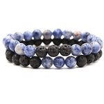 Young & Forever Gift Rakhi for Brother Mens Beaded Bracelets Lava Rock Stone Beads for Women Anxiety Volcanic Lava Bracelet Long Distance Relationships Sodalite Couples Bracelets Set of 2 Gift