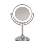 JERDON Lighted Tabletop Mirror with 10X/1X Magnification - LED Lighted Makeup Mirror with Multiple Light Settings in Nickel Finish - 8.5-Inch Diameter Vanity Mirror - Model JS8510BN