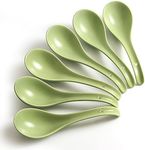 Asian Soup Spoons - YFWOOD 6.75 Inch Ceramic Ramen Spoon,Green Chinese Soup Spoons,With Deep Oval Hook Design,Perfect for Pho,Wonton,Dumpling And Miso Soups,Set Of 6