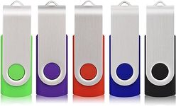 RAOYI 5 Pack 128GB USB Flash Drive USB 2.0 Memory Stick Swivel USB Stick 128G USB Drive Metal Cap Thumb Drive with LED Light USB Key for Data Storage (5 Mixed Colors: Black Red Blue Green Purple)