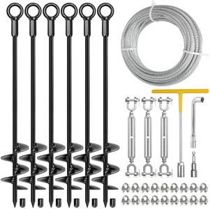 L-KHYFU 6 Pack 30" Heavy Duty Ground Anchors Shed Anchors Kit with 3/16" Galvanized Cable & 1/4" Jaw and Jaw Turnbuckle, Earth Anchors for Mobile Home Carport Gazebo Trampoline Swingset Tent