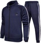 TOLOER Men's Activewear Full Zip Warm Tracksuit Sports Set Casual Sweat Suit, Navy, Large