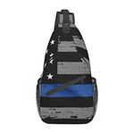 Mens Sling Shoulder Bags American Thin Blue Line Flag Printed Crossbody Backpack Hiking Sports Chest Pack for Men and Women