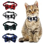 4 Pcs Cat Collars Breakaway Kitten Collar with Bow Tie and Bell Adjustable Safety Quick Release Cat Collar for Girl Boy Cats Neck 8"-11" (4 Colors)