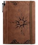 CAGIE Compass Leather Notebook Journal for Men, 100 GSM 288 Pages Lined Journals for Writing, A5 Hardcover Journaling Notebooks Gifts Set with Pen for Travel Office Daily Writing, Brown
