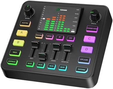 PUPGSIS Audio Mixer for Streaming – 1/4" TRS Dynamic Mic Interface, Audio Interface with Reverb, 4 Custom Sound Effects, Voice Changer, Noise Cancellation, RGB, Bluetooth Input Only – for Podcasting