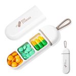 HANNEA® Travel Pill Organizer, 3 Compartments Portable Pill Box with Carrying Rope, Daily Pill Box to Hold Vitamins, Small Pill Container for Pocket Purse Medicine Organizer, White