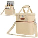 opux 6 Bottle Carrier Tote | Insulated Padded Wine Cooler Bag for Travel. Picnic, BYOB | Portable Leakproof Wine Tote Bag for Dinner, Party, Christmas, Wine Gift for Women, Men (Cream Beige)