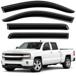 GrandWheel Co Smoke Tinted Tape-On Side Window Vent Visor Deflectors Rain Guards Compatible with Chevrolet (Chevy) Silverado 2014-2018 1500 Crew Cab - 4pcs. GW0409