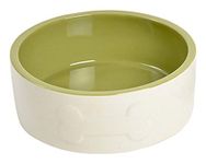 Petface Ceramic Dog Bowl with Bone Design, Cream/Green, 20 cm (Pack of 1)