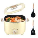 Audecook Electric Hot Pot, Cermic Glaze Non-Stick Frying Pan, Portable Travel Multicooker for Ramen, Steak, Egg, Fried Rice, Oatmeal, Soup, 350W/800W (H(Beige/2.5L Without Steamer))