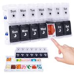 Pill Boxes 7 Day 2 Times a Day, Easy Fill Push Button Weekly Pill Box Medicine Organiser Large Am Pm Tablet Organiser for Vitamin, Fish Oil, Supplements