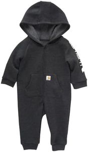 Carhartt Boys Long-Sleeve Zip-Front Hooded Coverall, Caviar Black Heather, 12 Months