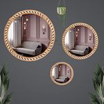 Creation India Craft Wood Wall Mirror Set Of 3 For Livingroom Vintage Mirror For Home Decorationset Wall Mirror For Decoration Hallway Mirror Set Of 3 Mirror Brown Jute Rope & White, Framed, Round