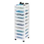 IRIS USA Craft Plastic Organizers and Storage, Rolling Storage Cart for Classroom Supplies, Storage Organizer for Art Supplies, Drawer Top Organizer for Small Parts, 10 Drawers, White