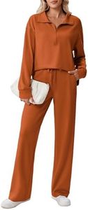 PINSPARK Matching Sets Women Clothing 1/2 Zip Sweatshirt Drawstring Sweatpants with Pockets High Waisted Two Piece Set Stretchy Tracksuit Fall Outfits 2026 Trendy, Orange Petite XL