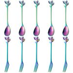 AnSaw 10-Pc Rainbow Mini Spoons & Forks Set, 4.7" - Stainless Steel, Leaf Handle, Ideal for Coffee,Tea, Appetizers, Tastings, Parties, Charcuterie & Cocktails