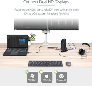 StarTech USB 3.0 Dual Monitor Docking Station – HDMI, DVI/VGA, 6 USB, Ethernet