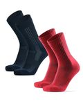 DANISH ENDURANCE Terrain Expert Pro Hiking Socks, Merino Wool, Maximum Protection, Men & Women, Unisex, 2 Pack, Multicolor (1xNavy Blue, 1xRed), 9-12