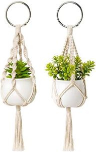 Dahey Mini Macrame Plant Car Accessories Rear View Mirrior Charm Cute Hanging Rearview Car Decor Boho Hanger with Artificial Succulent for Plant Lover, 2 Pcs, 10.5 inch, White