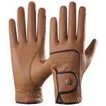 AFE Genuine Leather Horse Riding Gloves Ladies Dublin Track Gloves Leather Equestrian (Brown, Small)