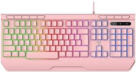 Laser PC Gaming Keyboard RGB LED Wired Full Size Keyboard Backlit RGB, 104 Keys, 9 Multimedia Keys, Anti Ghosting, Pink