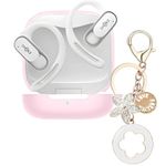 Case Compatible with SHOKZ OpenFit Air Open-Ear Headphones, Ziseyoru Silicone SHOKZ OpenFit Air Earbuds Protective Cover with Accessories Bling Keychain for Women Girl (Pink)