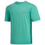 BASSDASH Men’s UPF 50+ Sun Protection Fishing Shirt Short Sleeve UV T-Shirt, Aqua Green/Tangerine Logo, X-Large