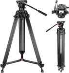 Video Tripod, COMAN 74" Professional Heavy Duty Camera Tripods with Quick Release Plate and 360° Fluid Head, Tall Travel Tripod Stand for DSLR, Camcorder, Aluminum Twin Tube Leg, Max Load:17.6lbs/8Kg