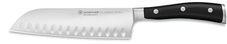 Wüsthof Classic Ikon 7 Inch Hollow Edge Santoku Knife, Black, 18 cm